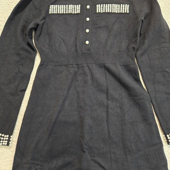 NWT Endless Blu Victoria Sweater Dress Faux Pearl Details Sz M Boardroom Chic - Picture 3 of 13